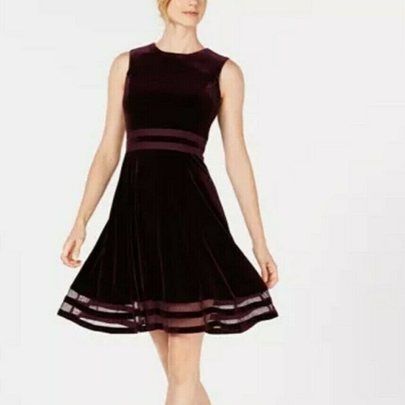 Calvin Klein Dresses & Skirts - NWT Calvin Klein Velvet Fit Flare Illusion Dress